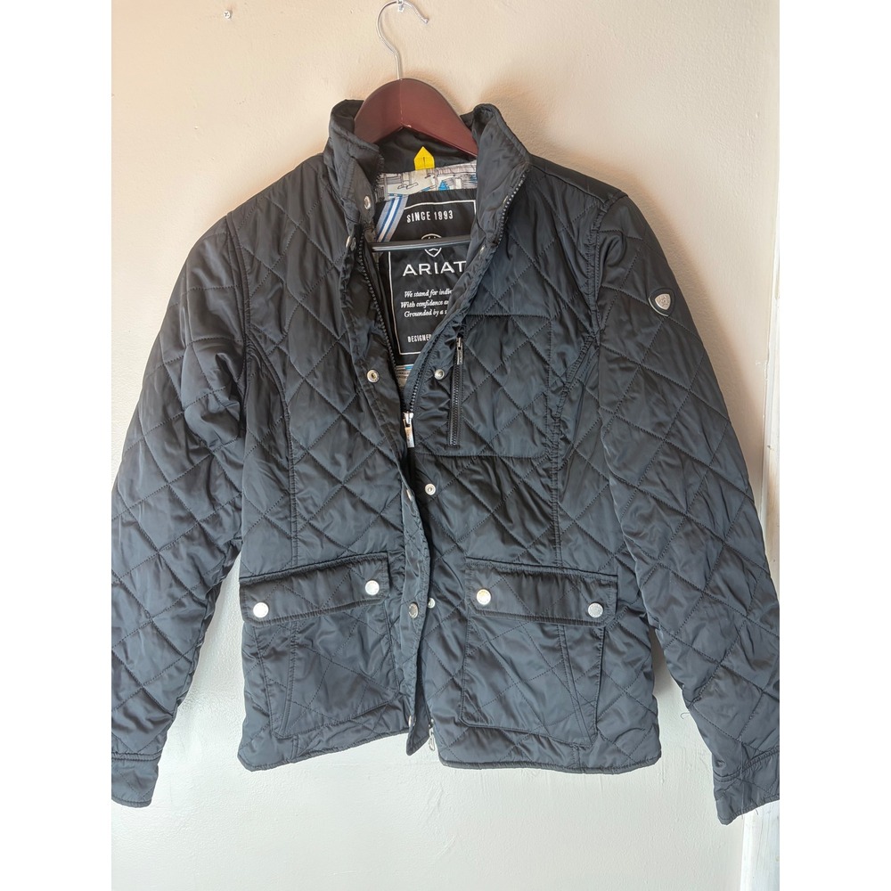 Ariat Women Black Diamond Quilted Equestrian Jacket Medium Full Zip Snap Front